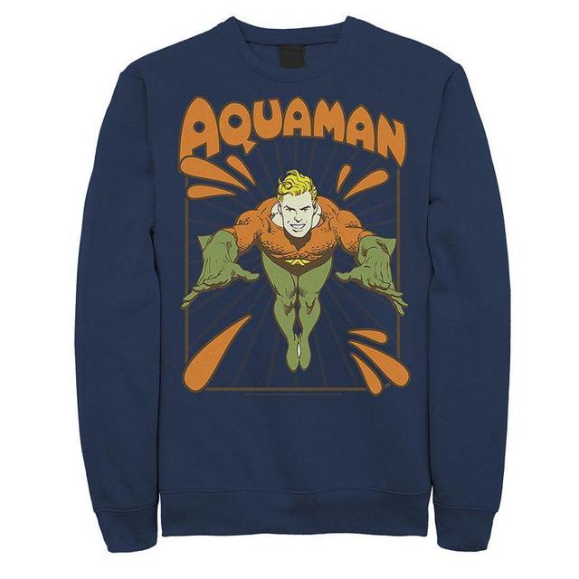 Mens DC Comics Aquaman Simple Text Logo Portrait Fleece Sweatshirt Blue Product Image