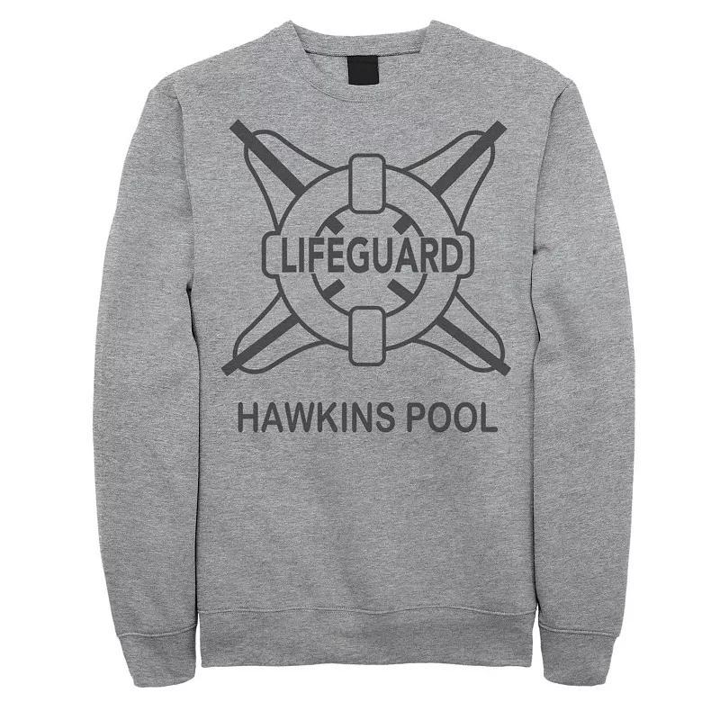 Mens Netflix Stranger Things Hawkins Pool Lifeguard Logo Sweatshirt Athletic Grey Product Image