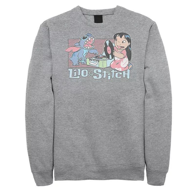 Disneys Lilo & Stitch Big & Tall Record Player Graphic Fleece, Mens Athletic Grey Product Image