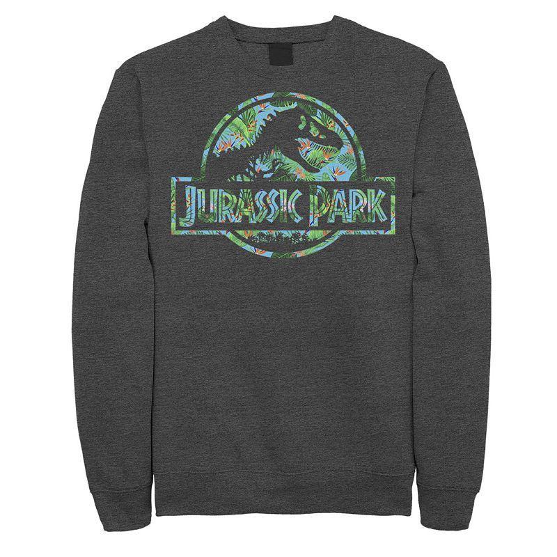 Mens Jurassic Park Retro Circle Color Stripes Sweatshirt Grey Heather Product Image