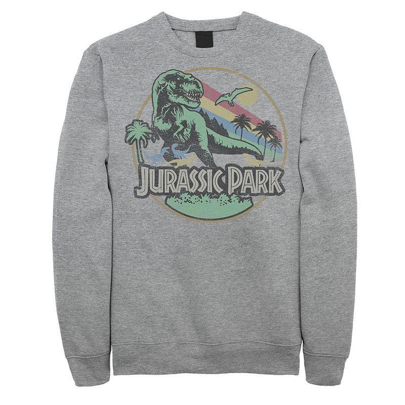 Mens Jurassic Park Retro Circle Color Stripes Sweatshirt Athletic Grey Product Image