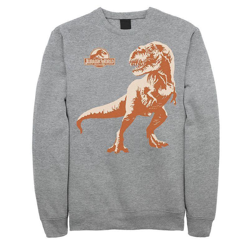 Mens Jurassic Park Orange Hue T-Rex Portrait Logo Graphic Fleece Pullover Athletic Grey Product Image