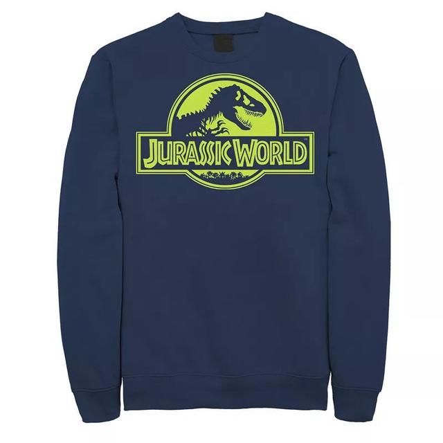 Mens Jurassic World Neon Green Classic Logo Fleece Graphic Pullover Blue Product Image