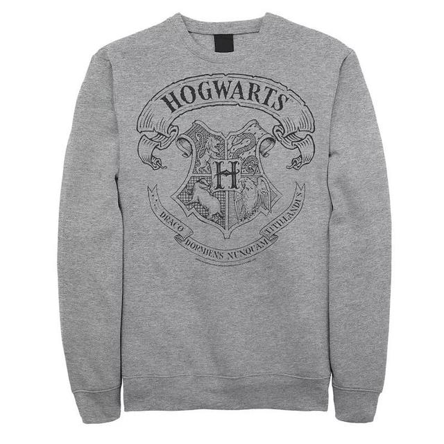 Mens Harry Potter Simple Hogwarts Crest Outline Fleece Graphic Pullover Athletic Grey Product Image