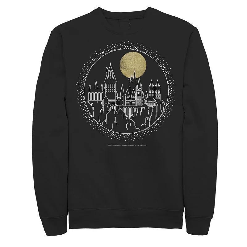 Mens Harry Potter Deathly Hallows 2 Hogwarts Line Art Fleece Pullover Black Product Image