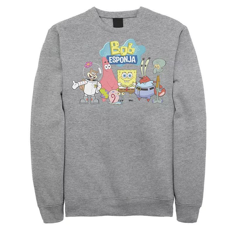 Mens Nickelodeon SpongeBob SquarePants Bob Esponja Happy Group Shot Fleece Athletic Grey Product Image