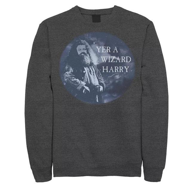 Mens Harry Potter Hagrid Yer A Wizard Harry Portrait Fleece Graphic Pullover Grey Heather Product Image