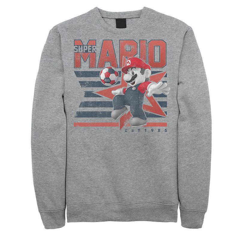 Mens Nintendo Super Mario Soccer Kick Star Poster Sweatshirt Athletic Grey Product Image