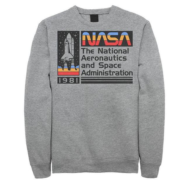 Mens NASA National Aeronautics Striped Logo Graphic Fleece Pullover Athletic Grey Product Image