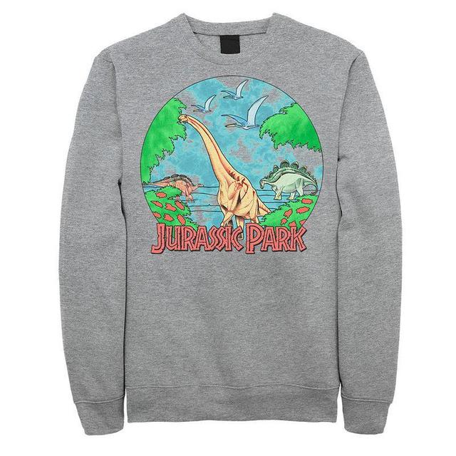 Mens Jurassic Park Retro Globe Watercolor Scene Sweatshirt Athletic Grey Product Image