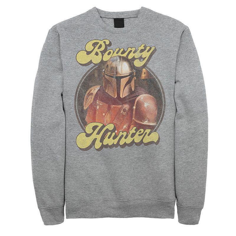 Mens Star Wars The Mandalorian Retro Bounty Hunter Graphic Fleece Pullover Athletic Grey Product Image