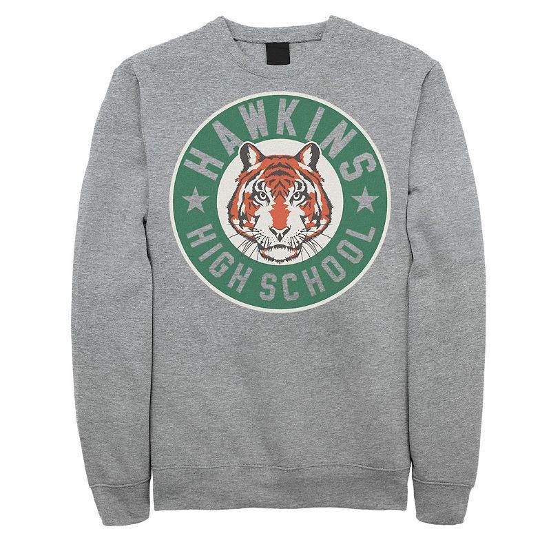 Mens Netflix Stranger Things Hawkins High School Logo Sweatshirt Athletic Grey Product Image