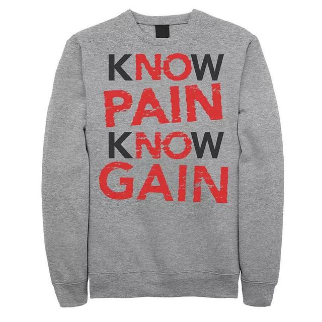 Mens Know Pain Know Gain Word Stack Graphic Fleece Pullover Athletic Grey Product Image