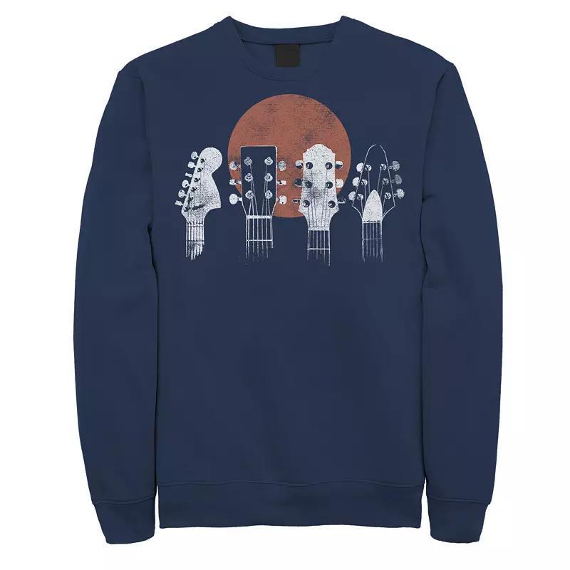 Mens Guitar Head Line Blue And White Pattern Graphic Fleece Product Image