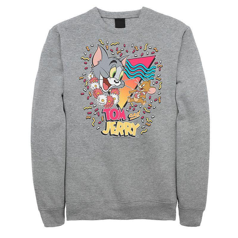 Big & Tall Tom and Jerry 90s Confetti Portrait Logo Graphic Fleece, Mens Athletic Grey Product Image