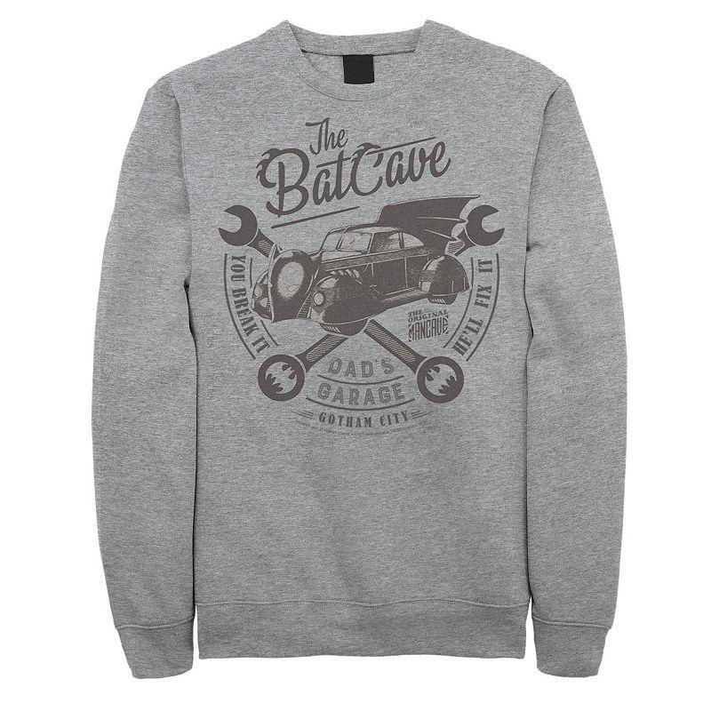 Mens DC Comics The Bat Cave Circle Text Poster Sweatshirt Athletic Grey Product Image