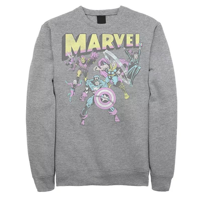 Mens Marvel Group Shot Distressed Comic Cover Sweatshirt Athletic Grey Product Image