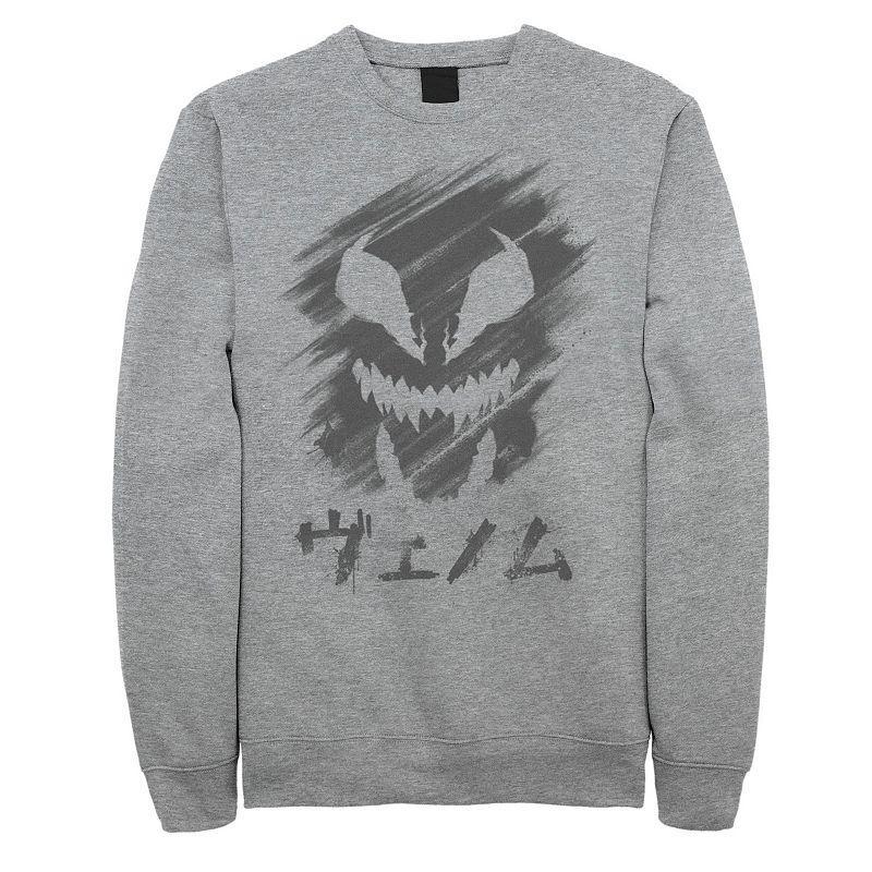 Mens Marvel Venom Kanji Face Brush Strokes Fleece Athletic Grey Product Image