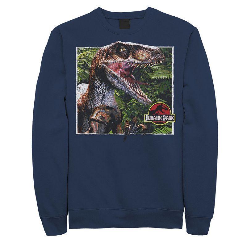 Mens Jurassic Park Raptor Coming Out Of Forest Pullover Sweatshirt Dark Grey Product Image