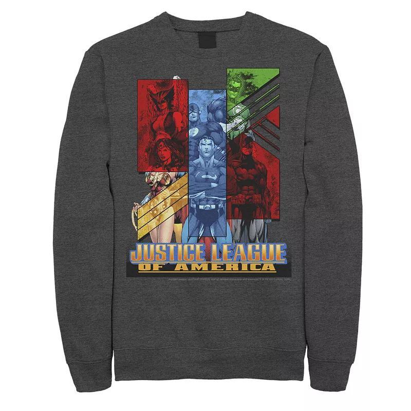 Mens DC Comics Justice League Of America Colorful Portrait Panels Sweatshirt Grey Heather Product Image