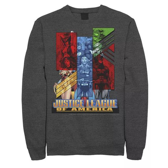 Mens DC Comics Justice League Of America Colorful Portrait Panels Sweatshirt Grey Heather Product Image