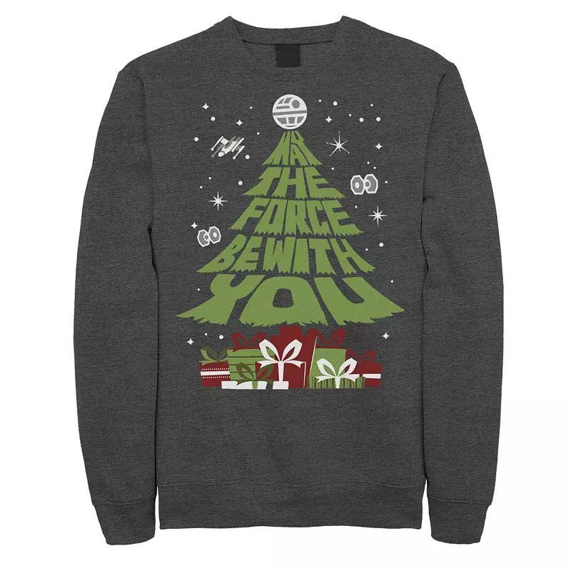 Mens Star Wars May The Force Be With You Christmas Tree Sweatshirt Athletic Grey Product Image