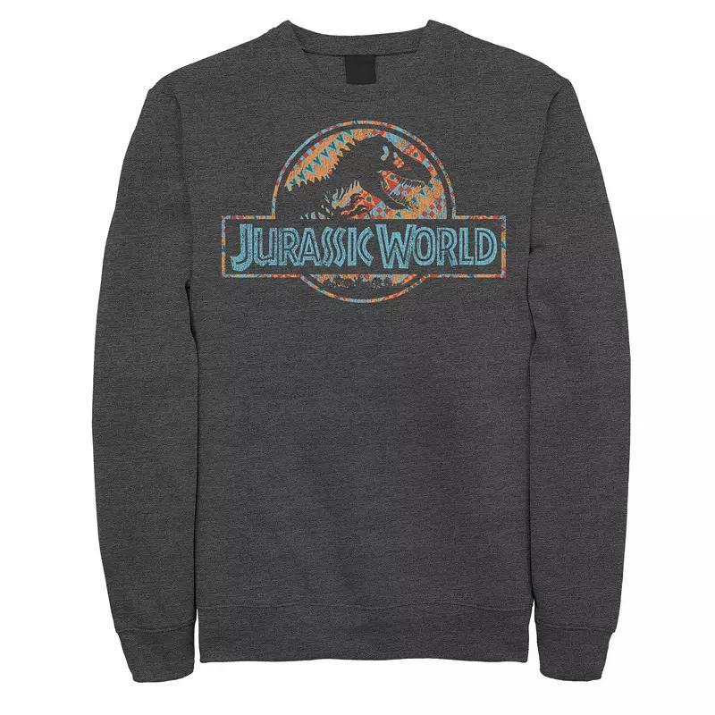 Mens Jurassic World Geometric Shape Pattern Logo Fleece Graphic Pullover Grey Heather Product Image