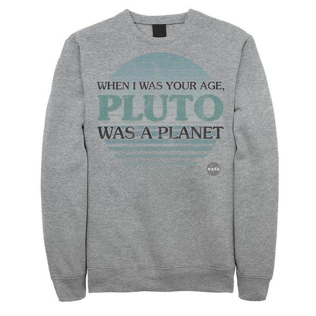 Mens NASA Pluto Was A Planet Graphic Fleece Pullover Athletic Grey Product Image