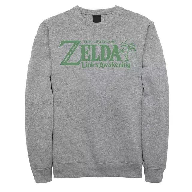 Mens Nintendo Legend Of Zelda Links Awakening Palm Tree Green Logo Graphic Fleece Pullover Product Image