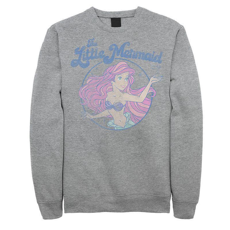 Disneys The Little Mermaid Ariel Mens Distressed Circle Portrait Sweatshirt Athletic Grey Product Image