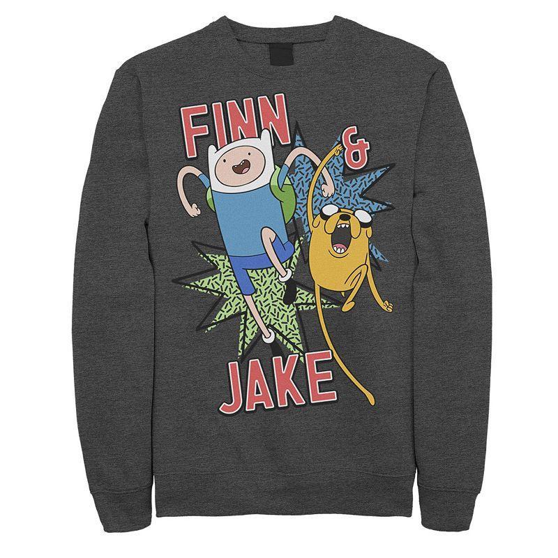 Mens Cartoon Network Adventure Time Finn & Jake Kapows Fleece Grey Heather Product Image