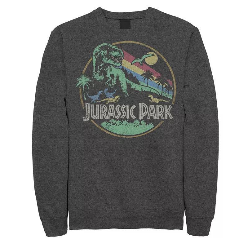 Mens Jurassic Park Retro Circle Color Stripes Sweatshirt Grey Heather Product Image