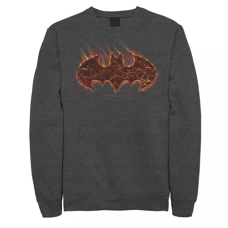 Mens DC Comics Batman Torched Logo Sweatshirt Grey Heather Product Image