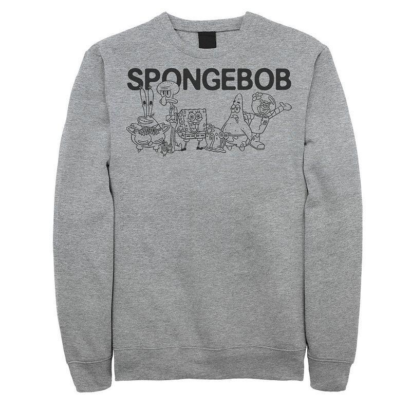 Mens SpongeBob Group Shot Outlines Sweatshirt Athletic Grey Product Image