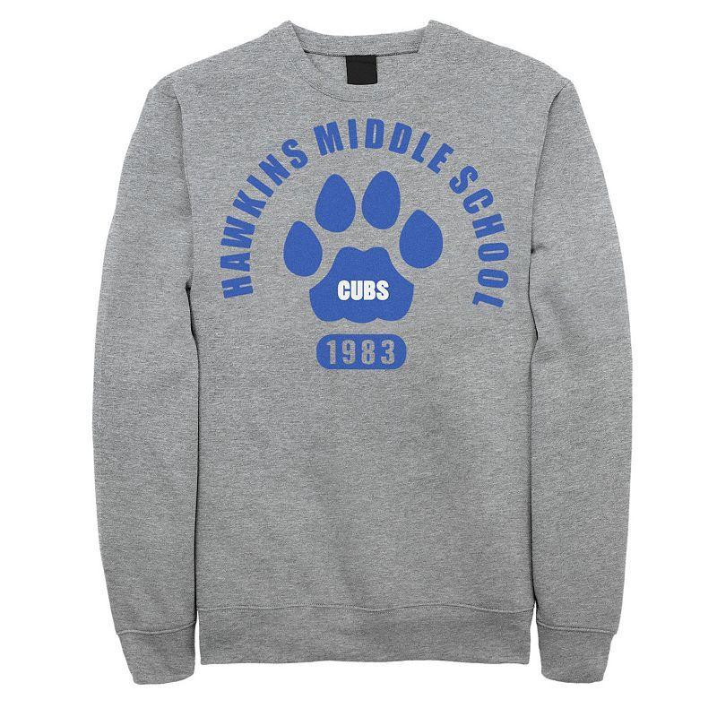 Mens Netflix Stranger Things Hawkins Middle School Cubs 1983 Sweatshirt Athletic Grey Product Image