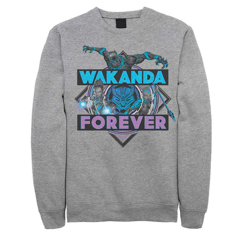 Mens Marvel Black Panther Wakanda Forever Neon Colors Fleece Athletic Grey Product Image