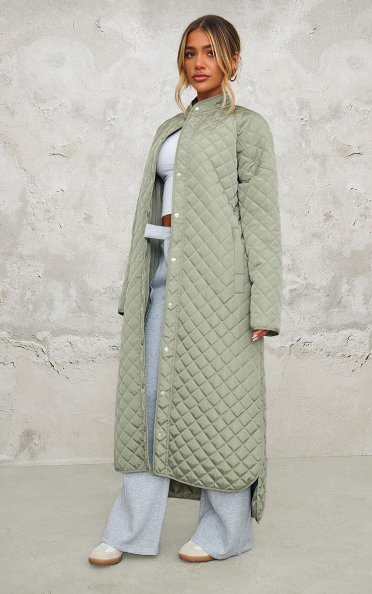 Sage Khaki Maxi Quilted Coat Product Image