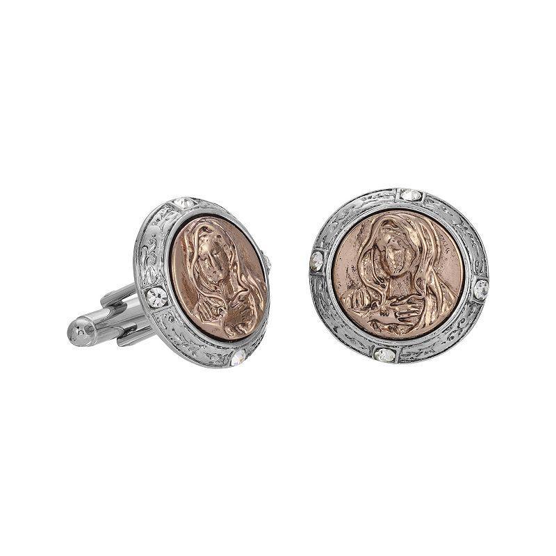 Mens Symbols of Faith Two-Tone Mary Round Cuff Links, Multi Product Image