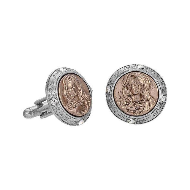 Mens Symbols of Faith Two-Tone Mary Round Cuff Links Product Image