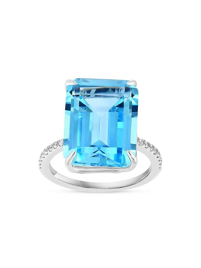 Womens 14K White Gold, Blue Topaz & 0.13 TCW Diamond Ring Product Image