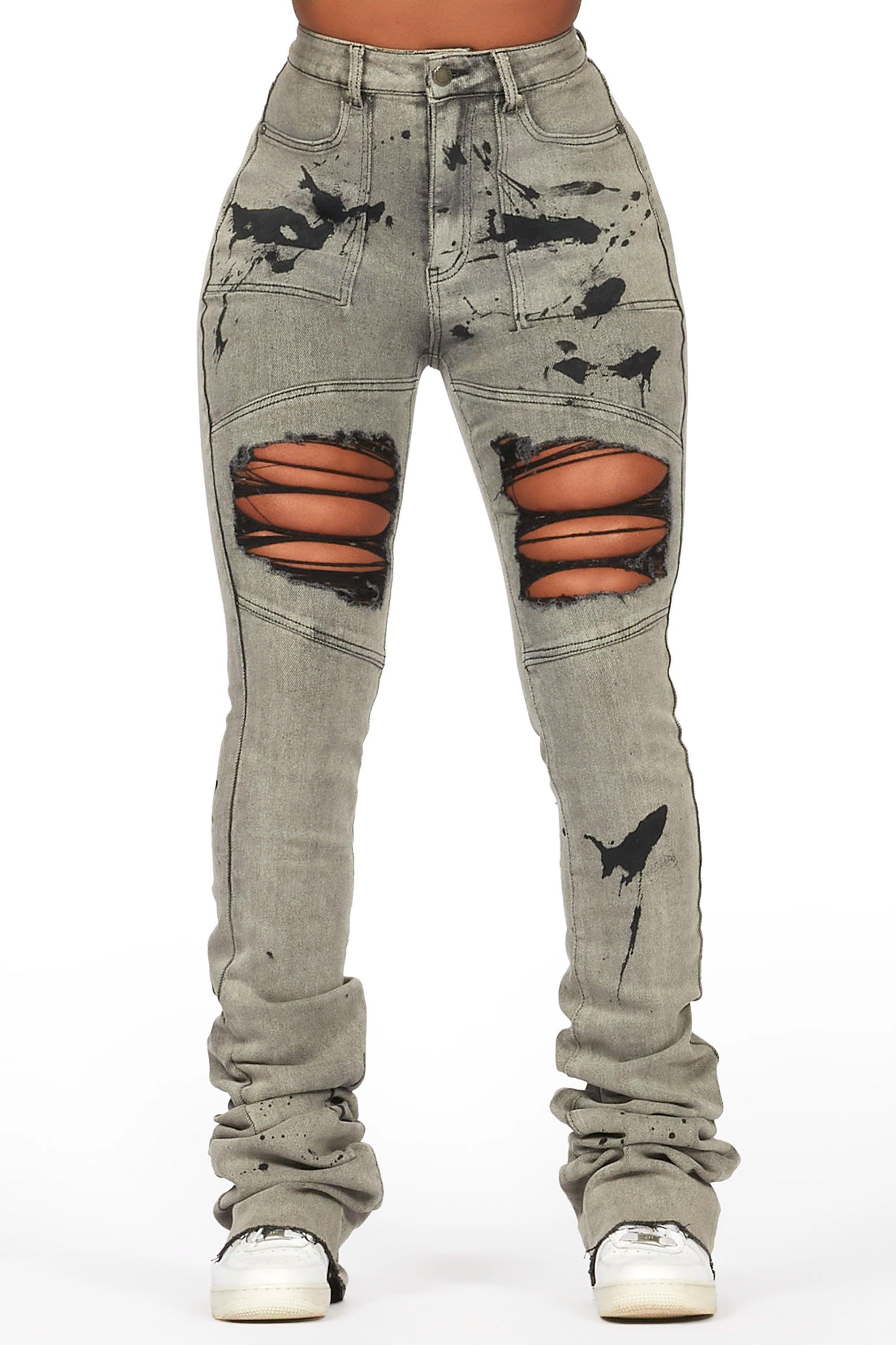 Taurean Grey Wash Painted Carpenter Super Stacked Jean Female Product Image