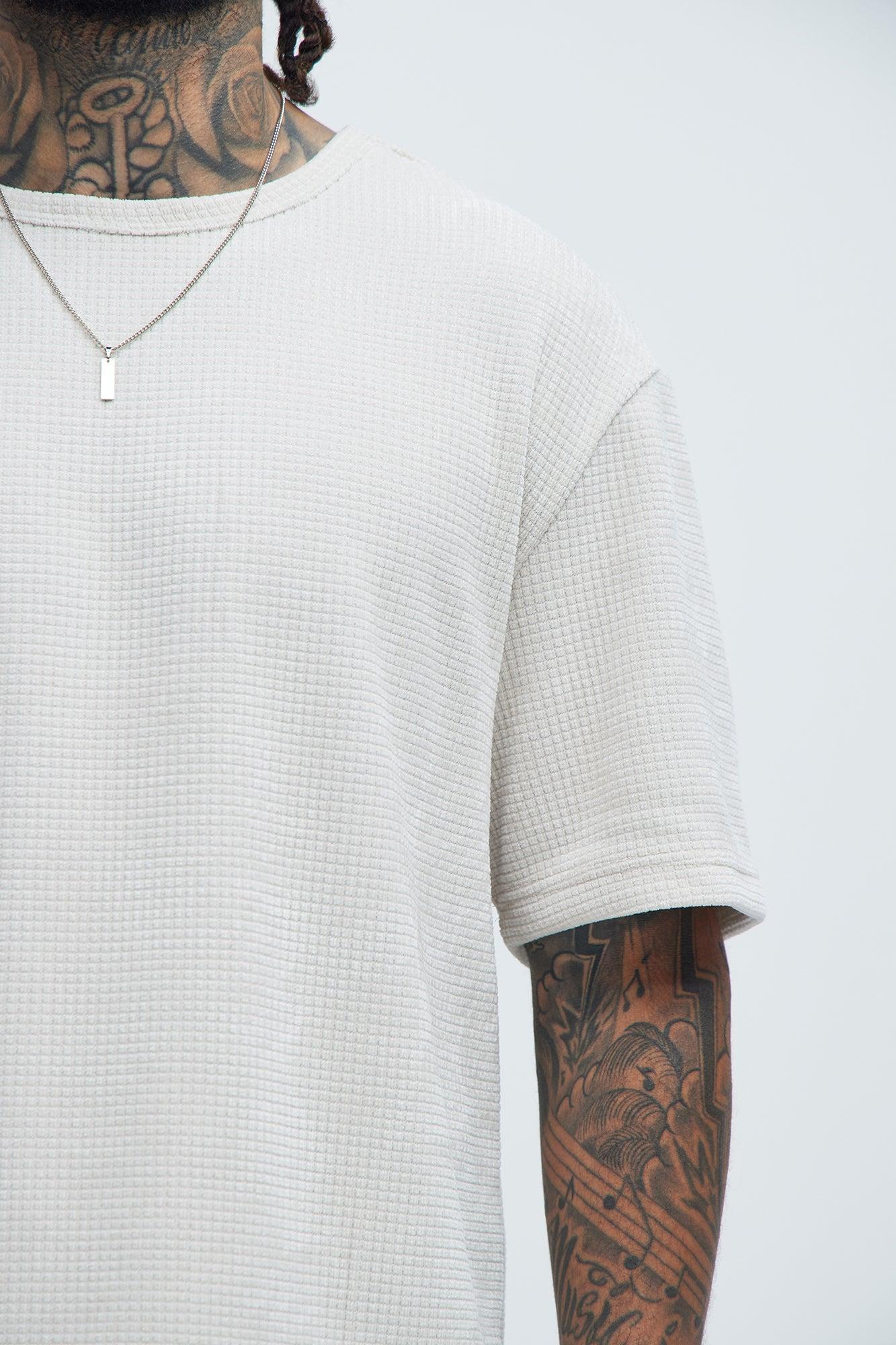 Greeenville Waffle Knit Relaxed Short Sleeve Tee - Cream Product Image