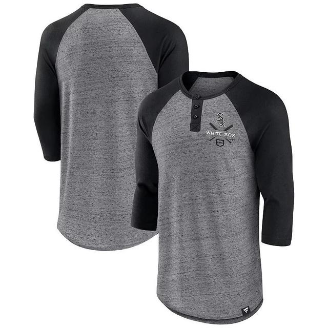 Mens Fanatics Branded Heathered Gray/Navy Boston Red Sox Iconic Above Heat Speckled Raglan Henley 3/4 Sleeve T-Shirt Grey Product Image