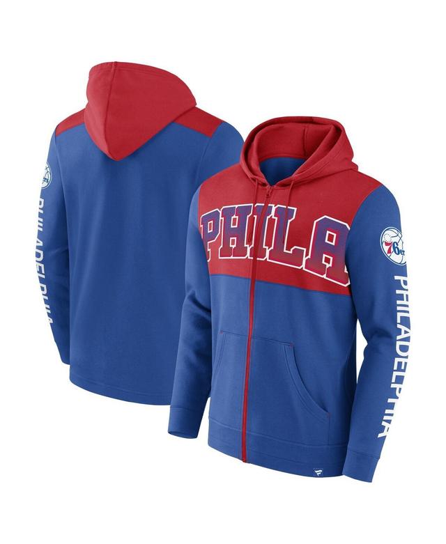 Mens Fanatics Branded Royal/Red Philadelphia 76ers Skyhook Colorblock Full-Zip Hoodie Product Image