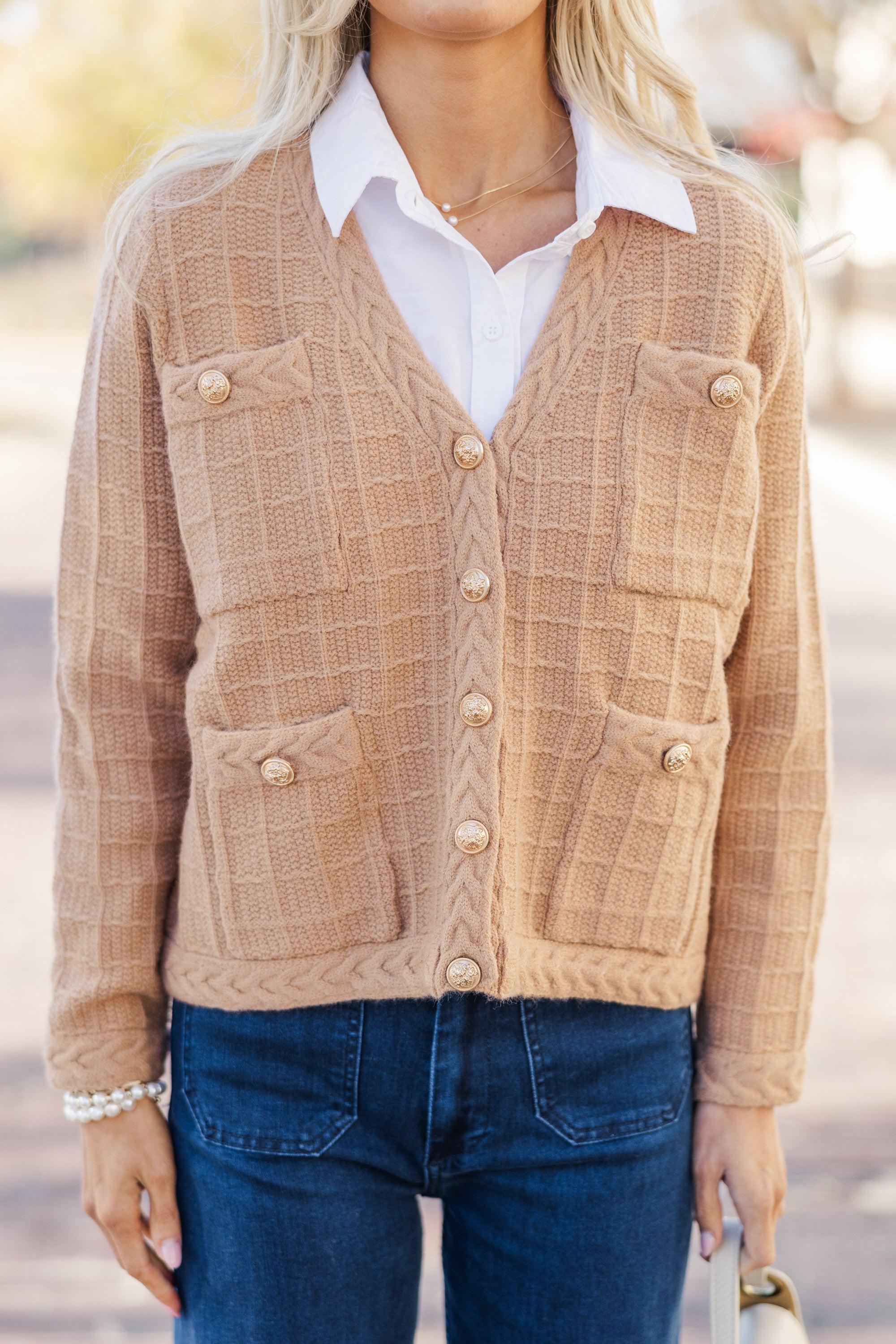 Timeless Treasures Camel Brown Textured Cardigan Female Product Image