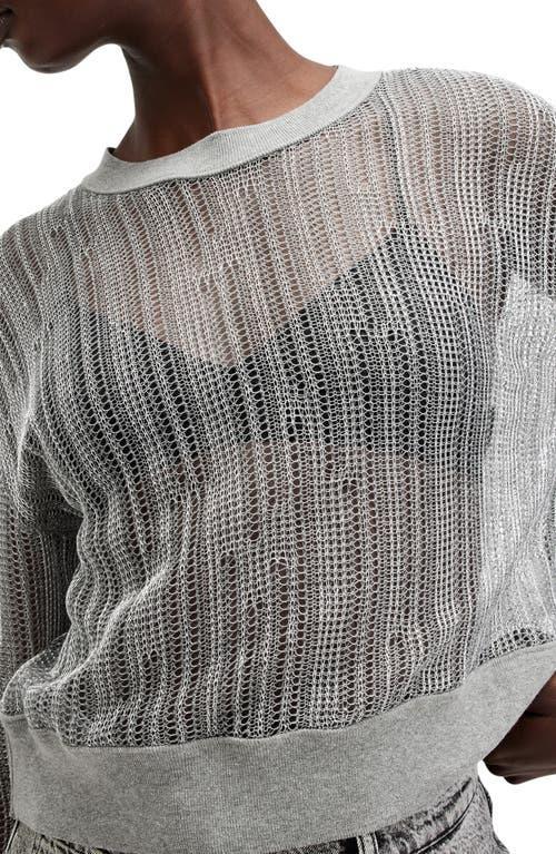 Giana Long Sleeve Open Knit Sweatshirt In Silver Product Image