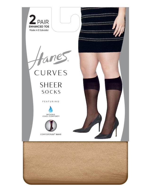 Hanes Curves Womens Sheer Socks, 2-Pairs Nude 1X/2X Product Image