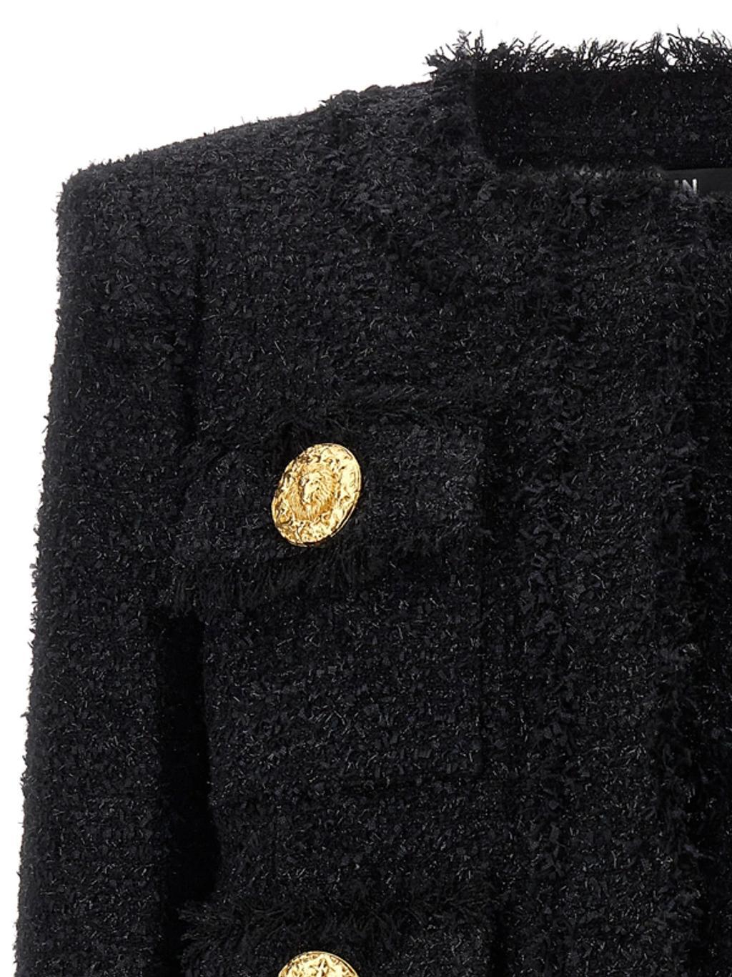 BALMAIN Cropped Tweed Jacket In Black Product Image