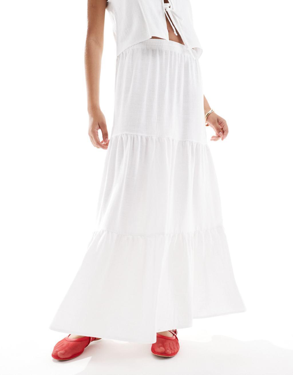 Miss Selfridge linen maxi skirt in white Product Image