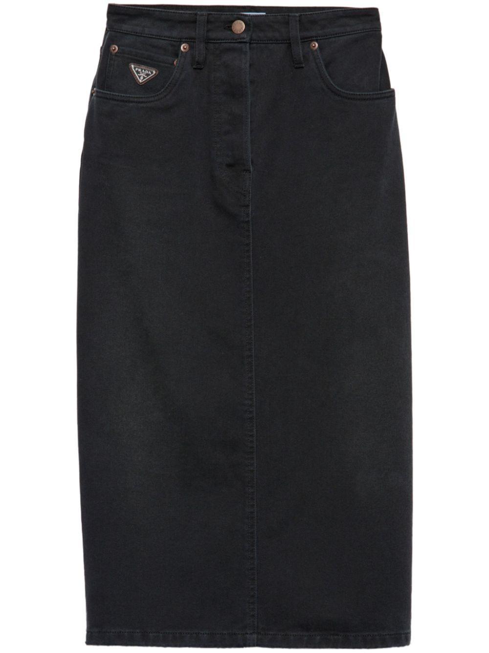 Slit Denim Midi-skirt In Black Product Image